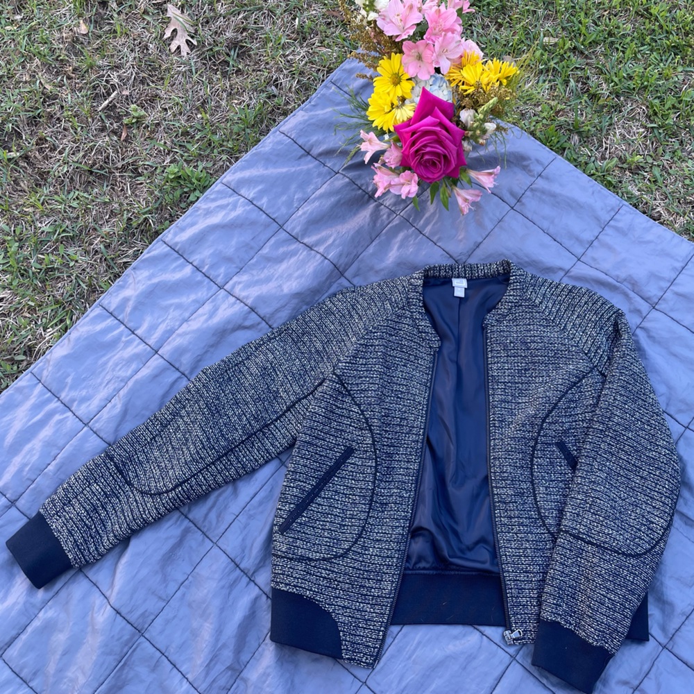 GAP/JCPenney M Blue tweed pattern bomber style jacket, lined, full zip & pockets